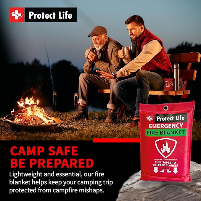 Protect Life Saving Emergency Fire Blankets 2 Pack - 40"x40", Fiberglass Fire Blanket for Home & Kitchen - Fire Suppression or Retardant Tarp - Fire Safety Kit for Car or Camping
