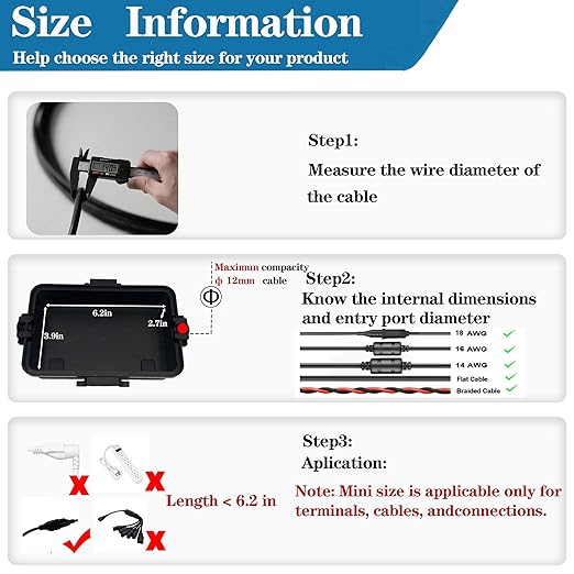 Mini Outdoor Electrical Box, IP54 Waterproof Extension Cord Cover (Inside 6.2 x 3.9 x 1.65 inches) Weatherproof Connection Box for Plug,Connector, Power Cord, Festive Light(2 PCS Black)