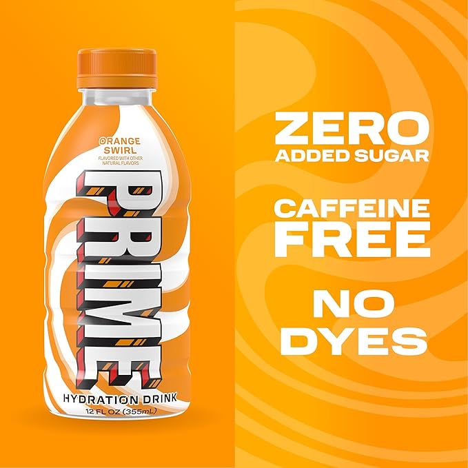 PRIME Hydration Ice Pop & Orange Swirl Sports Drinks with Coconut Water, Electrolyte Enhanced to Replenish Fluids, Zero Added Sugar, B Vitamins, Antioxidants, Natural Flavors, 12 Fl Oz 24 Pack