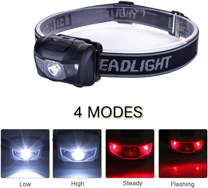HappyOrange 4 Pack LED Headlamp, IPX4 Waterproof Headlight, 4 Modes with Red Light, 45° Adjustable, Lightweight for Camping Hiking Running Fishing Emergency Adults Kids