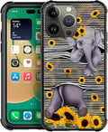 for iPhone 14 Pro Case, Cute Little Elephant Sunflower White Line Art Pattern Graphic Design Girl Boy Soft Silicone Hard Acrylic Shock Protection for iPhone 14 Pro