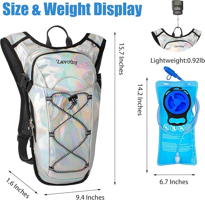 Reflective Hydration Backpack, Hydration Pack - Water Backpack with 2L Hydration Bladder, Essential for Festivals - Rave Hydration Pack for Hiking, Running, Cycling, and Festivals
