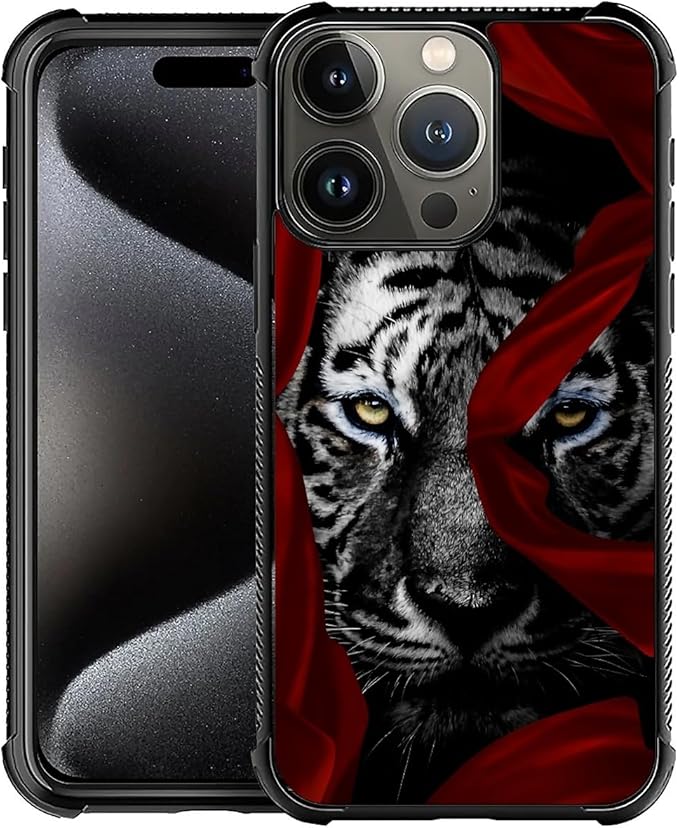 for iPhone 16 Pro Case, Red Ribbon Tiger Pattern Graphic Design Girl Boy Soft Silicone Hard Acrylic Shock Protection for iPhone 16 Pro