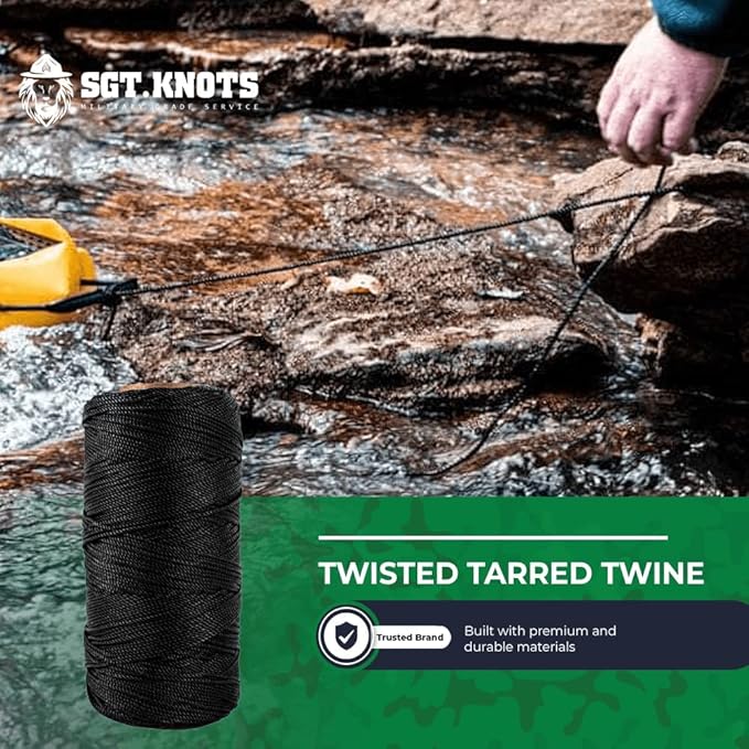 SGT KNOTS Tarred Twine - 100% Nylon Bank Line for Bushcraft, Netting, Gear Bundles, Construction, Lacing Twisted Cord, Weatherproof #60-1 lb