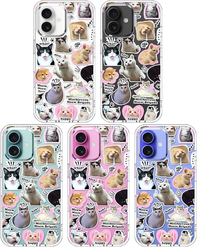 MOSNOVO Case for iPhone 16 Plus, [Buffertech 6.6ft Military-Grade Drop Protection] [Anti Peel Off Tech] Clear TPU Bumper Phone Case Cover Design - The Cat Brigade