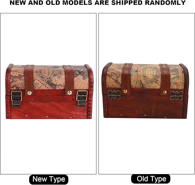 Hilitand Pirate Treasure Chest Vintage Handmade Decorative Wooden Box Trinket Jewelry Storage Case Home Decoration(Map)