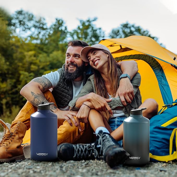 1 Gallon Water Bottle Insulated(Cold for 48 Hrs),BPA Free&Leak Proof,128oz Stainless Steel Water Jug,Large Water Bottle with Straw Spout Lids for Gym,Hiking,Camping&Travel,Black Blue