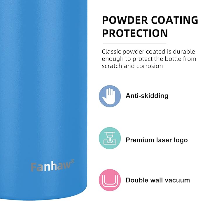 Fanhaw 24 oz Insulated Stainless Steel Water Bottle with Straw Lid, Leakproof & Anti-Dust Sports Bottle for Kids, Women & Men (Sky Blue)