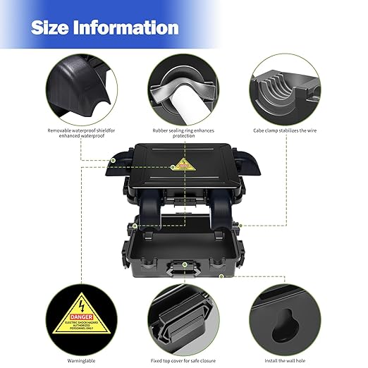 Small Outdoor Electrical Box,Waterproof Extension Cord Cover(Inner 7.3 * 5.1 * 1.6 inch) Weatherproof Connection Box w/4 Cable Entry Protect for Plug,Connector,Festive Light (2 PCS, Black)