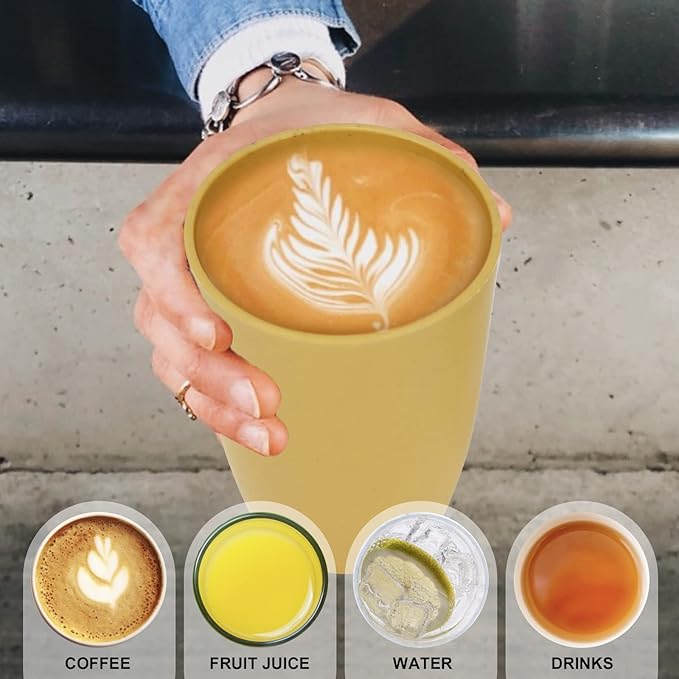 Wheat Straw Cups 6 PCS Good Alternative to Plastic Reusable Cups 20 oz Unbreakable Drinking Cup Reusable Dishwasher Safe Water Plastic Glasses Yellow Color