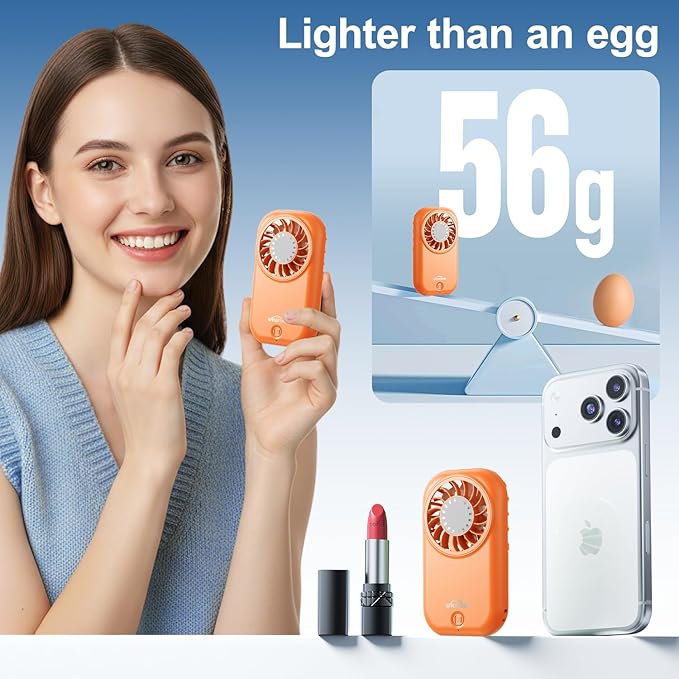 WHATOOK Handheld Mini Fan Small Personal Portable Speed USB Rechargeable Eyelash Fan Lightweight USB Rechargeable for Travel Makeup Girl Women Summer Gift (Orange)