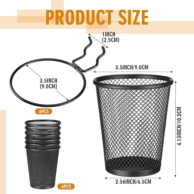 Spakon 6 Sets Pegboard Cups with Ring Hook, Peg Board Baskets Bin Holder Organizer Accessories Pegboard Pencil Cup Multipurpose Metal Pen Holder for Office Garage(Black,2.56x4.13x3.54'',Regular)