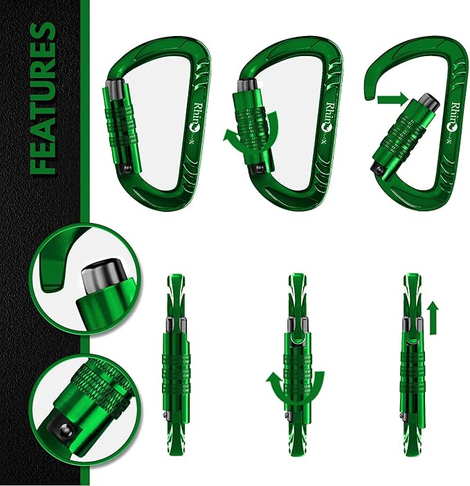Rhino Produxs 12kN (2697 lbs) Heavy Duty Carabiner Clips, for Securing Pets, Outdoor, Camping, Hiking, Hammock, Dog Leash Harness, Keychains