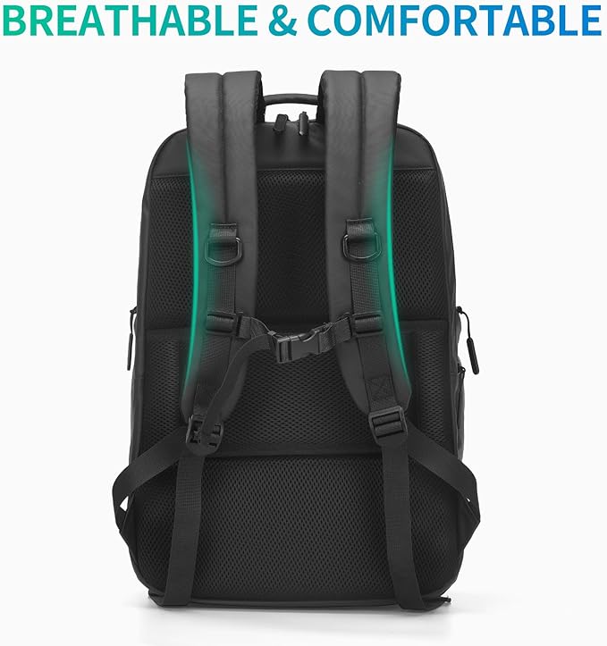 Expandable Business Backpack with 17" Laptop Compartment - Waterproof, Airline Approved, 33L-42L Capacity, for Work & Travel, Black