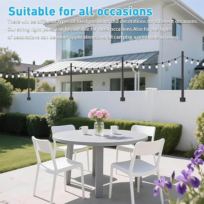 NUERPO 10 Pack String Light Poles,2.8Ft Metal Poles for Outdoor String Lights,Outdoor Light Poles with Post,Poles/Stand for Outside,Patio,Deck,Backyard,Garden Wedding,Party