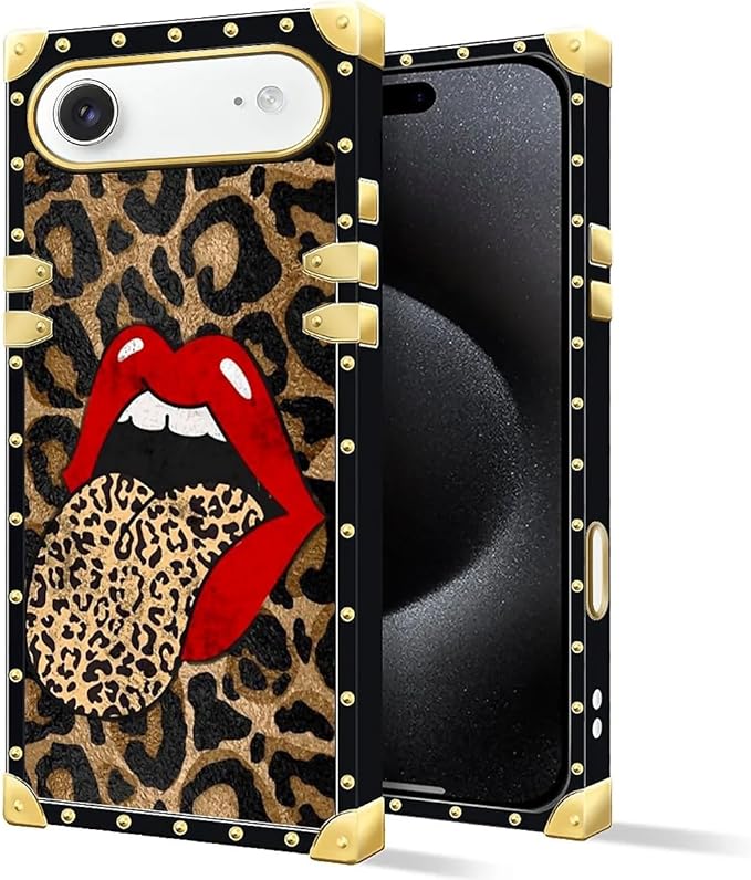 for iPhone 17 Air Case Luxury Golden Decoration for Girl Women Soft TPU Shockproof Protective Hard PC Back for iPhone 17 Air Crazy Pattern Brown Leopard Print Mouth
