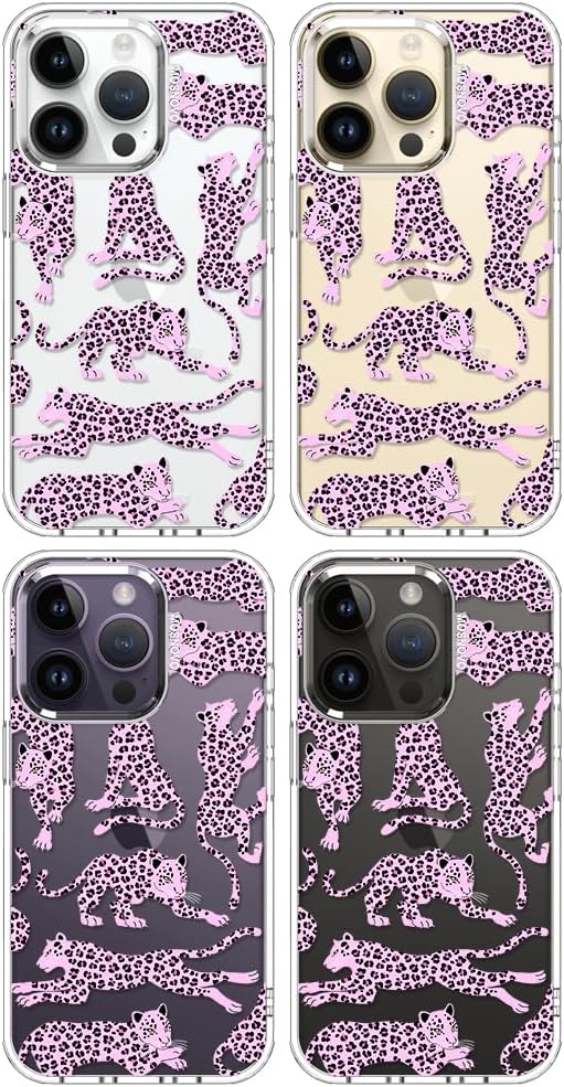 MOSNOVO Case for iPhone 14 Pro, [Buffertech 6.6ft Military-Grade Drop Protection] [Anti Peel Off Tech] Clear TPU Bumper Phone Case Cover Design - Pink Leopard