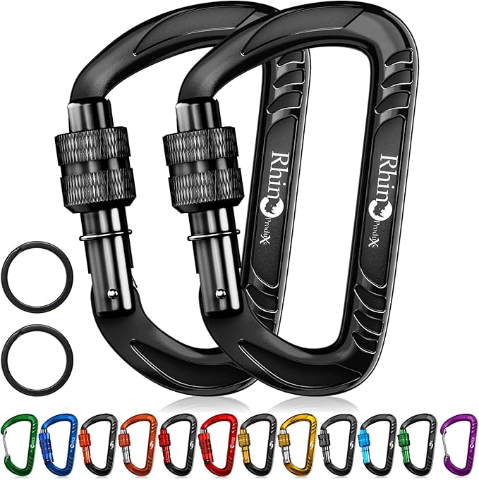 Rhino Produxs 12kN (2697 lbs) Heavy Duty Carabiner Clips, for Securing Pets, Outdoor, Camping, Hiking, Hammock, Dog Leash Harness, Keychains
