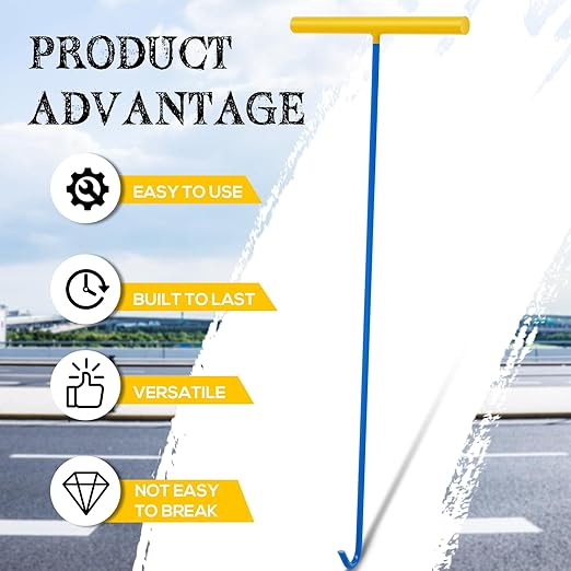 Barydat 1 Pcs Heavy Duty Manhole Cover Hook 30 Inch Handy Hook Lifting Tool, End Made with 3/8" Steel, Septic Tank Locator Tool with Handle Attic Pull Down for Moving Lifting and Pulling (Blue)