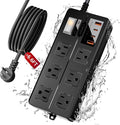 6FT Outdoor Waterproof Power Strip Surge Protector with 6AC Outlets 4USB Ports Power Switch Safety Lock, ETL Certified for Patio Garden Charging