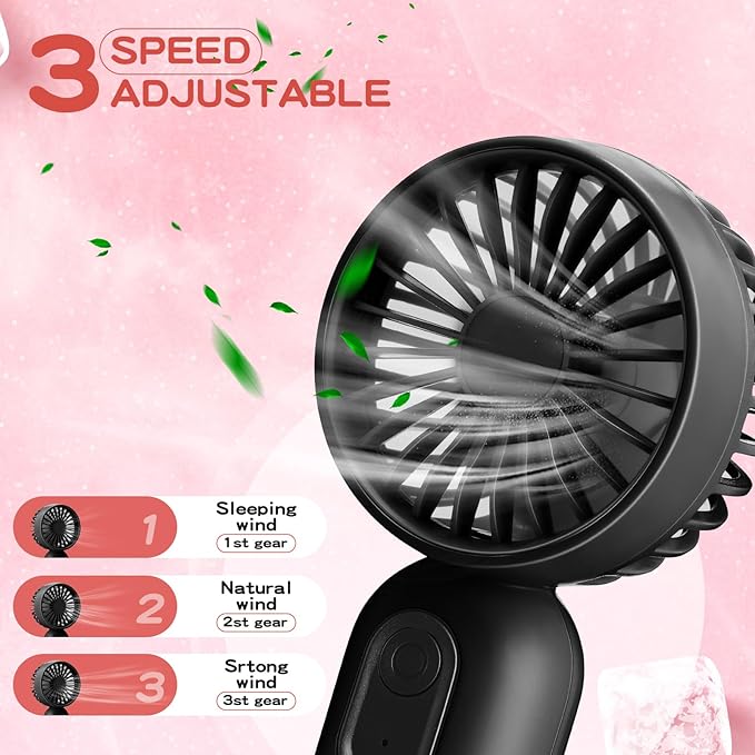 Rossesay 6 Pcs Mini Portable Fan Bulk Cute Handheld Lightweight Small Little Personal Hand Eyelash Fan 3 Speeds USB Rechargeable for Women Men Indoor Outdoor Makeup Travel (Black,Pink,White)
