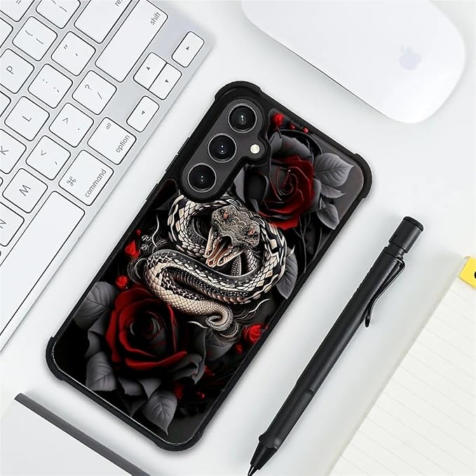 for Samsung Galaxy S23 FE Case, Entwined Rose Snake Pattern Graphic Design Girl Boy Soft Silicone Hard Acrylic Shock Protection for Samsung Galaxy S23 FE