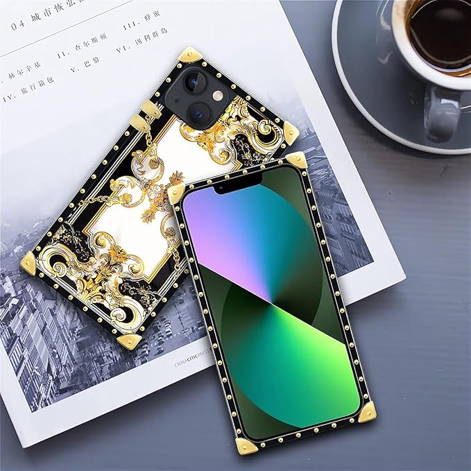 Compatible with iPhone 13 Case, Gold Grain Flowers Luxury Golden Decoration for Girl Women Soft TPU Shockproof Protective Hard PC Back for iPhone 13