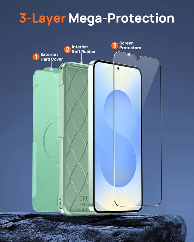 Lanhiem for Samsung Galaxy S25 S24 Phone Case with Tempered Glass Screen Protector, Shock Absorption, Anti-Scratch Shockproof Case Cover for Samsung S25 S24, Green