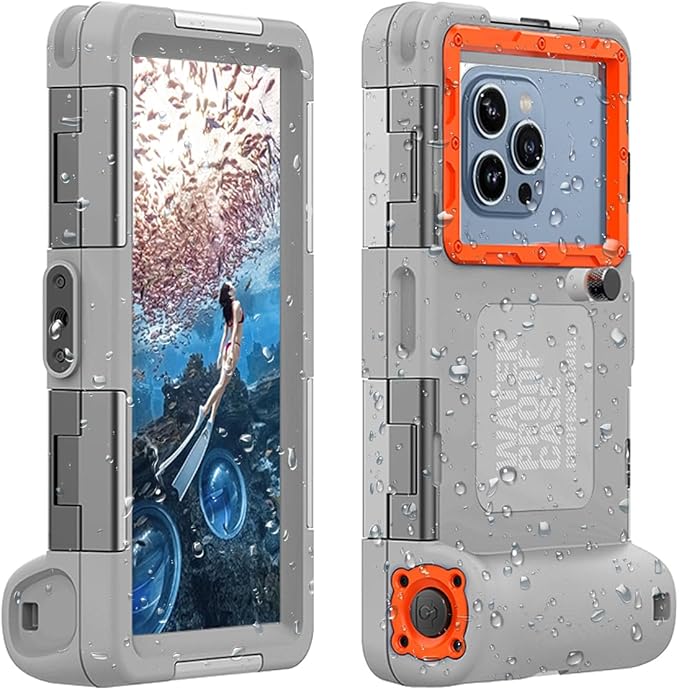 2026 Underwater Snorkeling Diving Phone Case for Phone 17/16/15/14/13/12Pro Max/Galaxy S25/S24/S23.(50ft/15m) Professional Scuba Dive Waterproof Case Underwater Photo Video（Gray）