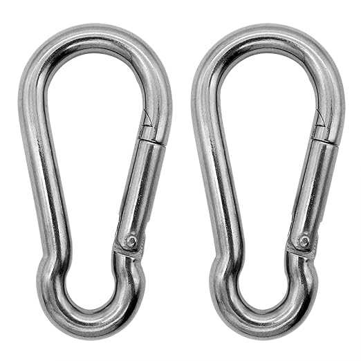 304 Stainless Steel Carabiners -6.3 inch Heavy Duty, Durable & Rust-Free Clips for Gym, Swing, Dog Leashes, Hammocks, Keychains, and More(304,M13,Pack of 2)