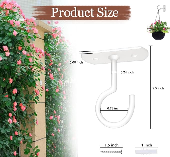 2.5in Ceiling Hooks for Hanging Plants 4Pack,White