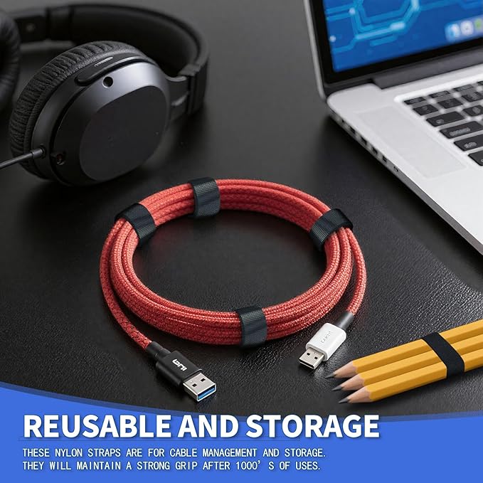 1/2In x 197Ft Reusable Cable Ties Hook and Loop Roll | Tie Down Straps, Nylon Double-Sided Strips, | Adjustable Multi-Purpose Wrap Fasteners forOffice, Home, Data Center