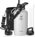 Trebo Water Bottle 64oz with Paracord Handle, Half Gallon Large Vacuum Triple Wall Stainless Steel Insulated Water Jug with Holder Strap Straw Spout Lids, Leakproof Keep Cold & Hot,Starry White