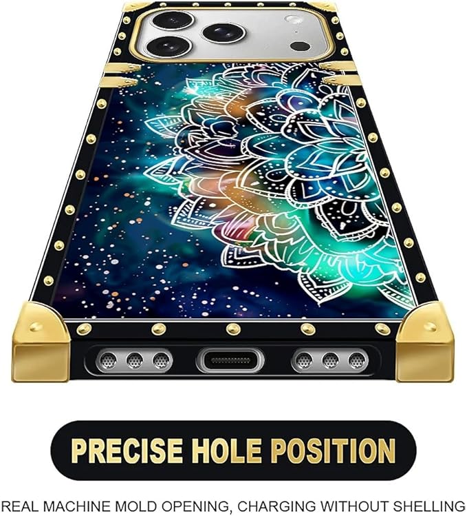 for iPhone 17 Pro Case Luxury Golden Decoration for Girl Women Soft TPU Shockproof Protective Hard PC Back for iPhone 17 Pro Crazy Pattern Starry Sky Colourful Mandala
