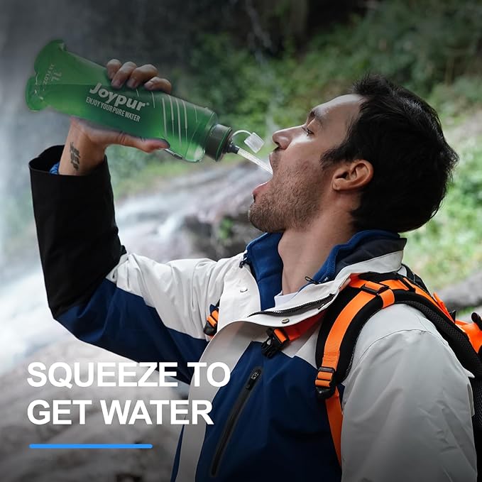 Water Filter Survival - Collapsible Water Bottle with Filter 0.01 Micron Squeeze Filtered Water Bottle 32oz for Hiking Backpacking Camping BPA-Free(Green 1000ml)