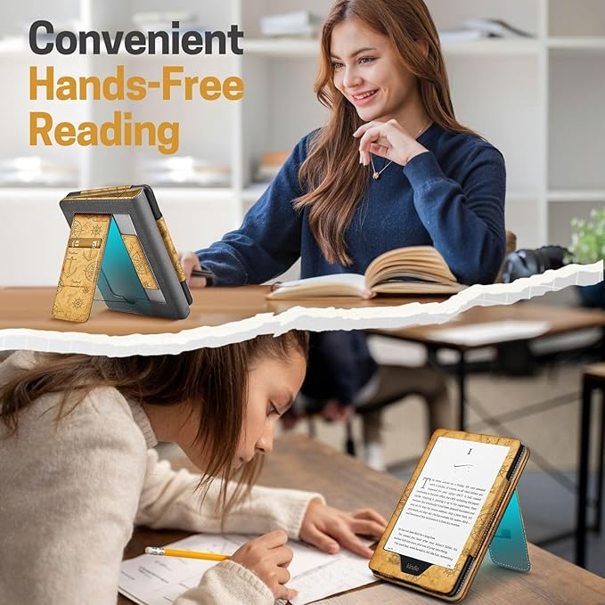 TNP Stand Case for Kindle Paperwhite 12th Generation 2024 / Kindle Colorsoft Signature Edition with Hand Strap & Card Slot - 7" PU Leather Protective Folio Cover with Auto Wake/Sleep, Nautical Map