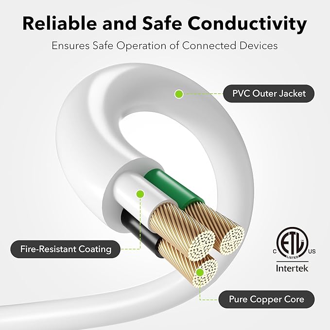 BN-LINK 15ft Outdoor Extension Cord, 3-Prong, 16 Gauge General Purpose Power Cord, Grounded Plug, White, for Landscaping & Holiday Decorations, Home & Office, 13A, ETL