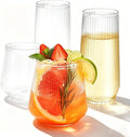 48 Pack Plastic Glasses – 24 x 9oz Stemless Champagne Flutes & 24 x 12oz Stemless Wine Glasses – Elegant Disposable Shatterproof Cup – BPA-Free Drinkware for Weddings, Parties (Clear Ribbed)
