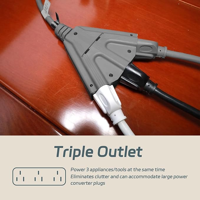 EP 6 Ft Outdoor Extension Cord with 3 Electrical Power Outlets - 16/3 SJTW Grey Cable with 3 Prong Grounded Plug for Safety Great for Christmas Lights, Garden and Major Appliances