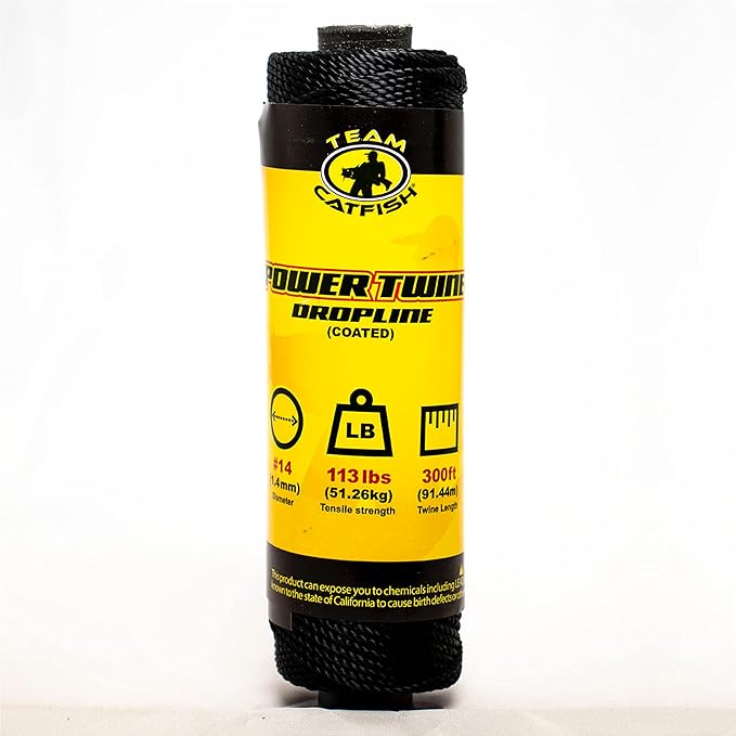 Team Catfish Power Twine – Coated Nylon Bank Line for Fishing, Bushcraft, Gardening, Home Improvement, Craft, Camping, Construction & More (#14 Line) 300 Feet, Black