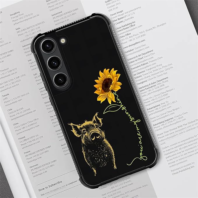 for Samsung Galaxy S23 Plus Case, Pig Sunflower Yellow Sunshine Pattern Graphic Design Girl Boy Soft Silicone Hard Acrylic Shock Protection for Samsung Galaxy S23 Plus