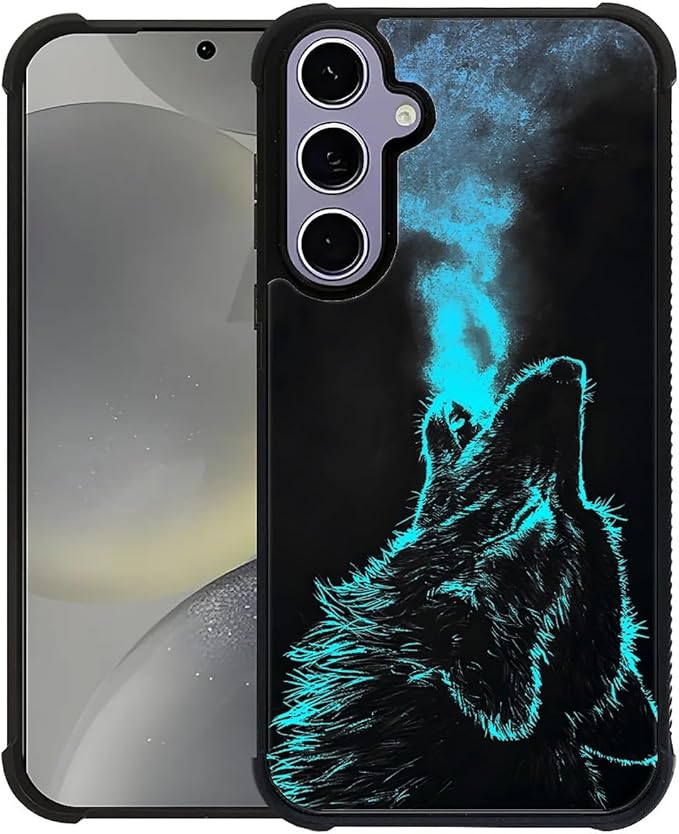 for Samsung Galaxy S24 S25 Case, Blue Breathing Wolf Pattern Graphic Design Girl Boy Soft Silicone Hard Acrylic Shock Protection for Samsung Galaxy S24 S25