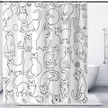 Cat Shower Curtain, Black and White Funny Cats Cute Sketching Kitten with Different Postures Bathroom Curtain Waterproof Fabric Machine Washable with Hooks, 72" Wx72 L