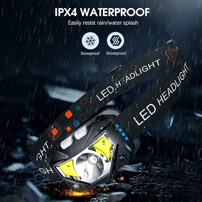 LHKNL Headlamp Flashlight,4-Pack Lumen Ultra Bright LED Rechargeable Headlight with White Red Light,Waterproof Motion Sensor Head Lamp,8 Mode for Outdoor Camping Running Cycling Fishing