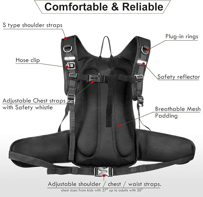 Mothybot Insulated Hydration Backpack Pack with 3L BPA Free Leak Proof Water Bladder, Large Storage Lightweight Hiking Daypack with Waist Pouches & Cooler Layer, for Running, Biking, Camping, Festival