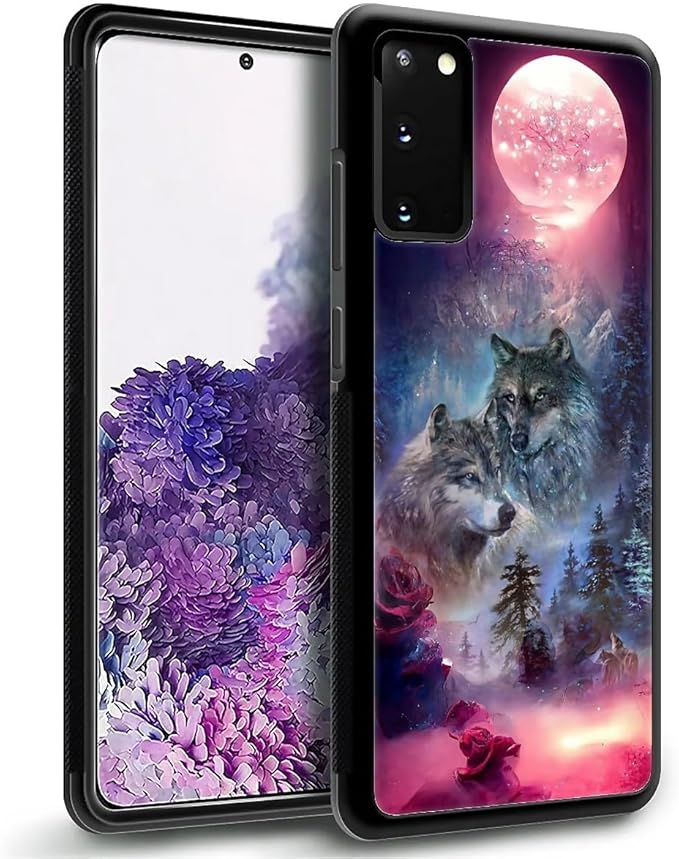 for Samsung Galaxy S20 Case, Star Two Wolfs Howling Pattern Graphic Design Girl Boy Soft Silicone Hard Acrylic Shock Protection for Samsung Galaxy S20