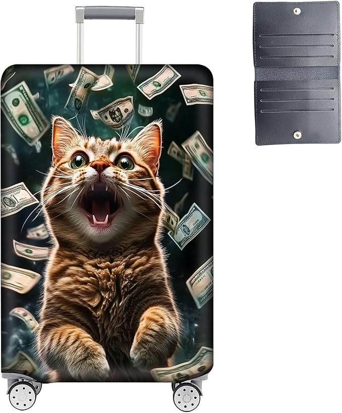 Luggage Cover Protector for 22-24 Inch Suitcases, TSA Approved Elastic Travel Suitcase Covers, Anti-Scratch Washable Luggage Sleeve for Carry On & Checked Bags, Excited Cat