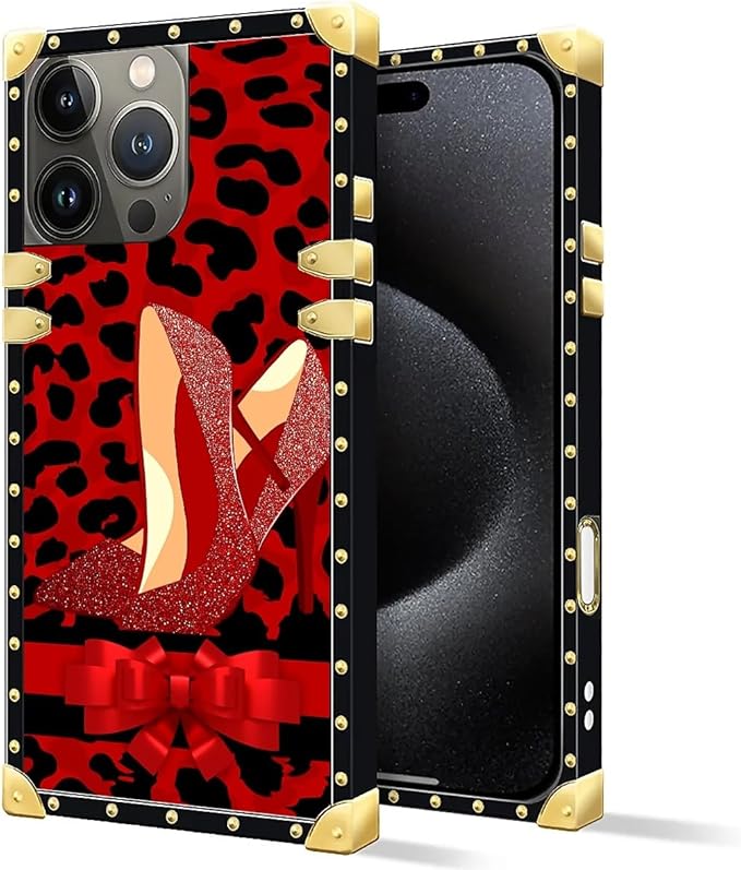 Compatible with iPhone 16 Pro Case, Elegant High Heels Luxury Golden Decoration for Girl Women Soft TPU Shockproof Protective Hard PC Back for iPhone 16 Pro
