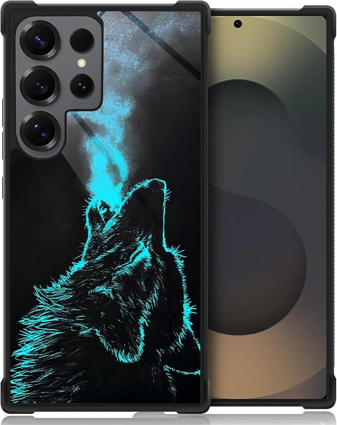 for Samsung Galaxy S25 Ultra Case,Graphic Design for Girl Boy Soft Silicone Hard Acrylic Shock Protection Designed for Samsung Galaxy S25 Ultra Blue Breathing Wolf Pattern