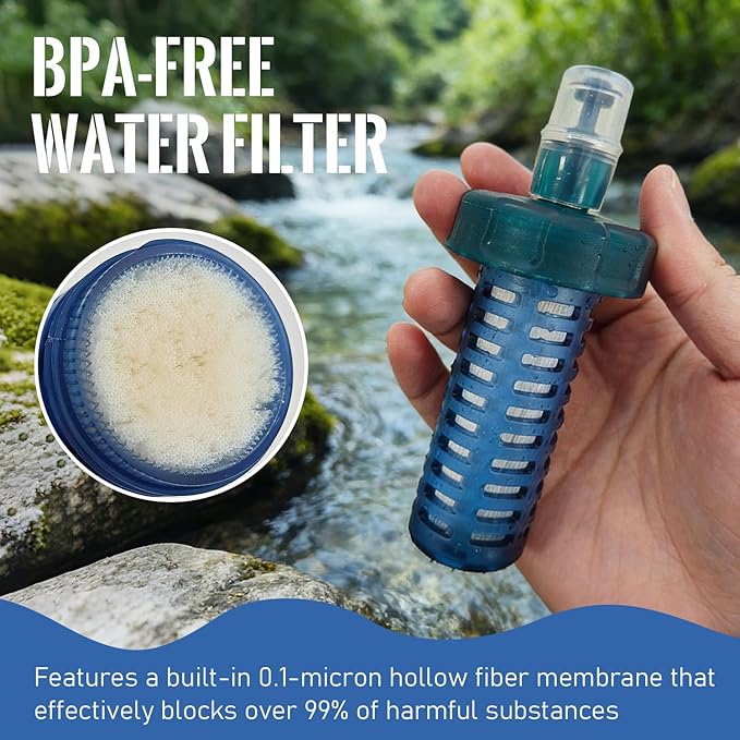 700ML Collapsible Water Bottle with Filter for Hiking, Camping & Travel - TPU Soft Flask, 0.1 Micrometer Hollow Fiber Membrane for Clearer, Better Tasting Outdoor Water(Hunter Green)